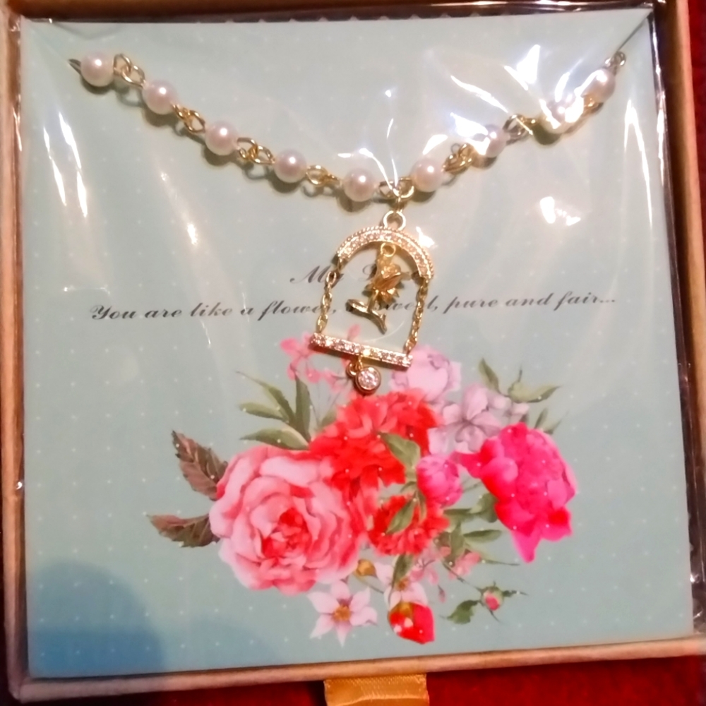 Gold and Pearl Necklace with Sweet Message